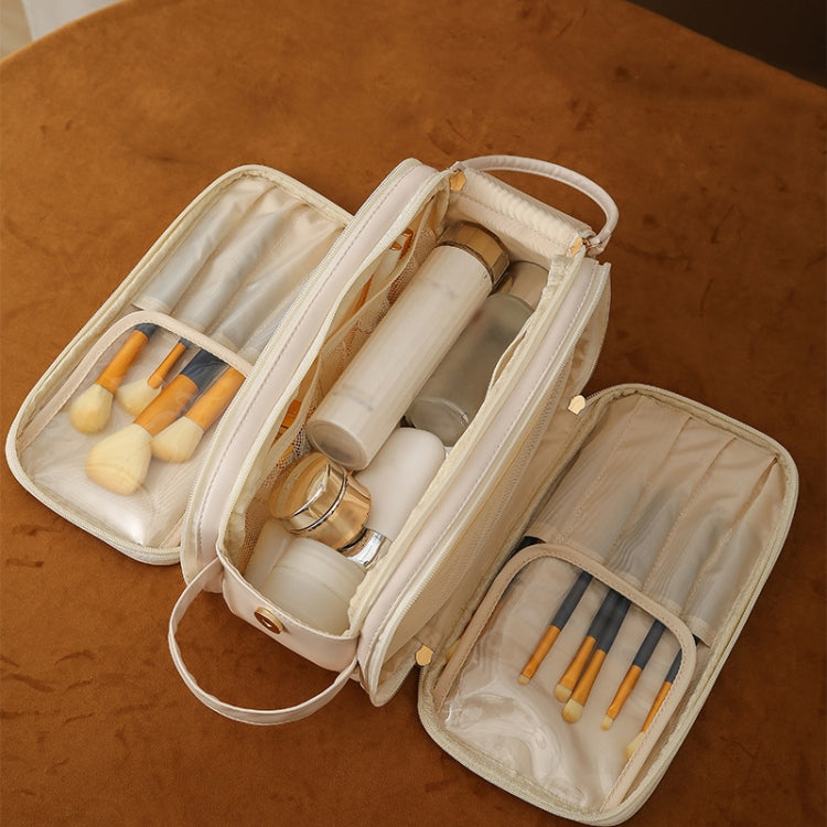 U-shaped Opening PU Leather Travel Cosmetic Bag Large Capacity Toiletries Storage Bag