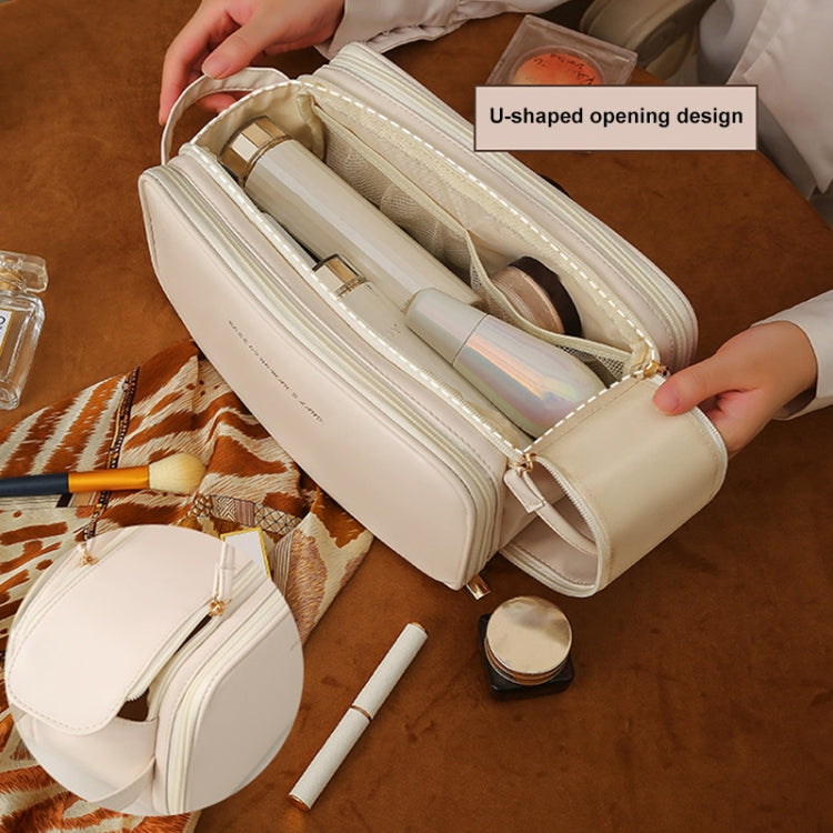 U-shaped Opening PU Leather Travel Cosmetic Bag Large Capacity Toiletries Storage Bag