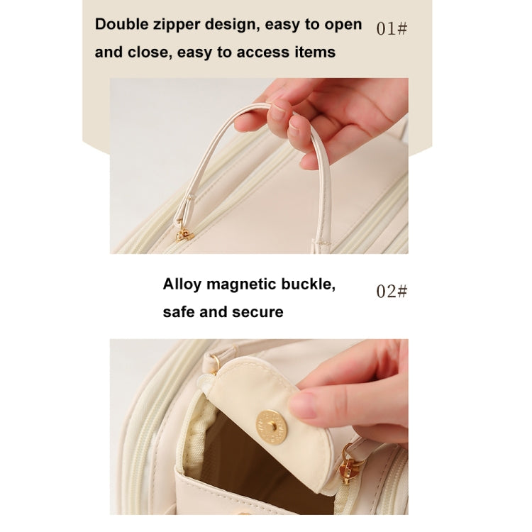 U-shaped Opening PU Leather Travel Cosmetic Bag Large Capacity Toiletries Storage Bag