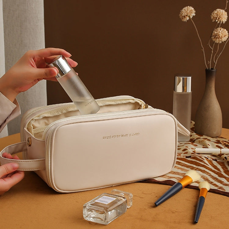 U-shaped Opening PU Leather Travel Cosmetic Bag Large Capacity Toiletries Storage Bag