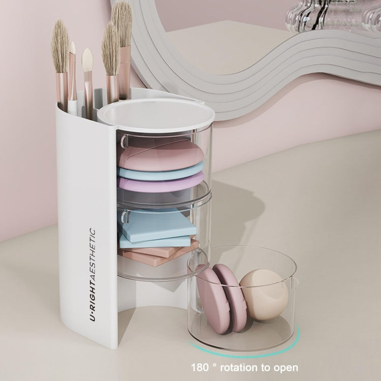 Desktop Powder Puff Storage Box Dust-proof Rotating Makeup Brush Storage Bucket