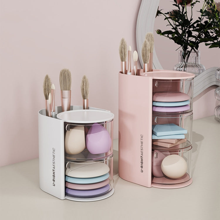 Desktop Powder Puff Storage Box Dust-proof Rotating Makeup Brush Storage Bucket