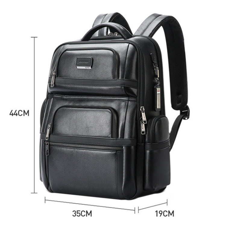Bopai 61-17311 Large-capacity First-layer Cowhide Laptop Backpack With USB+Type-C Port