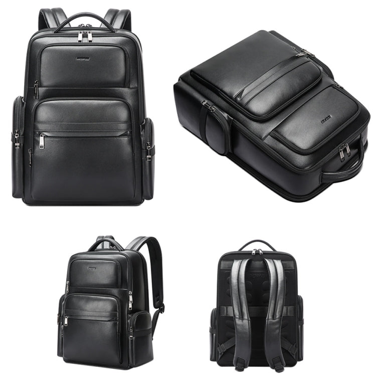 Bopai 61-98611 Large-capacity Waterproof First-layer Cowhide Laptop Backpack With USB+Type-C Port