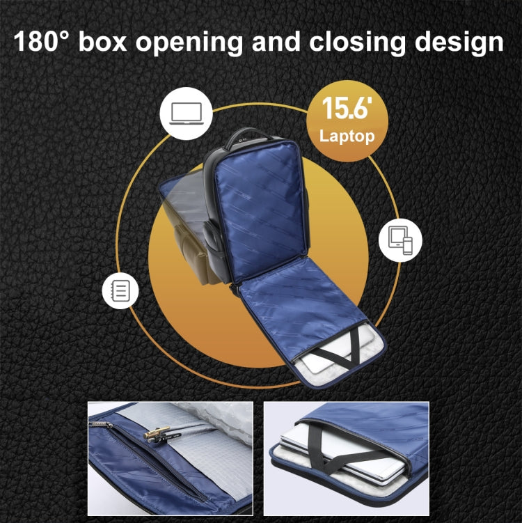 Bopai 61-98611 Large-capacity Waterproof First-layer Cowhide Laptop Backpack With USB+Type-C Port