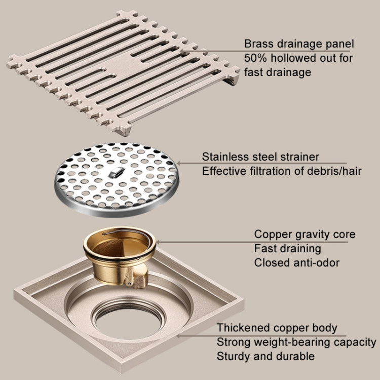 All Copper Brushed Anti-Odor Floor Drain Gravity Copper Core Bathroom Floor Drain