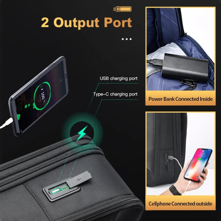 Bopai 61-19011 Large Capacity Waterproof Travel Laptop Backpack With USB+Type-C Port