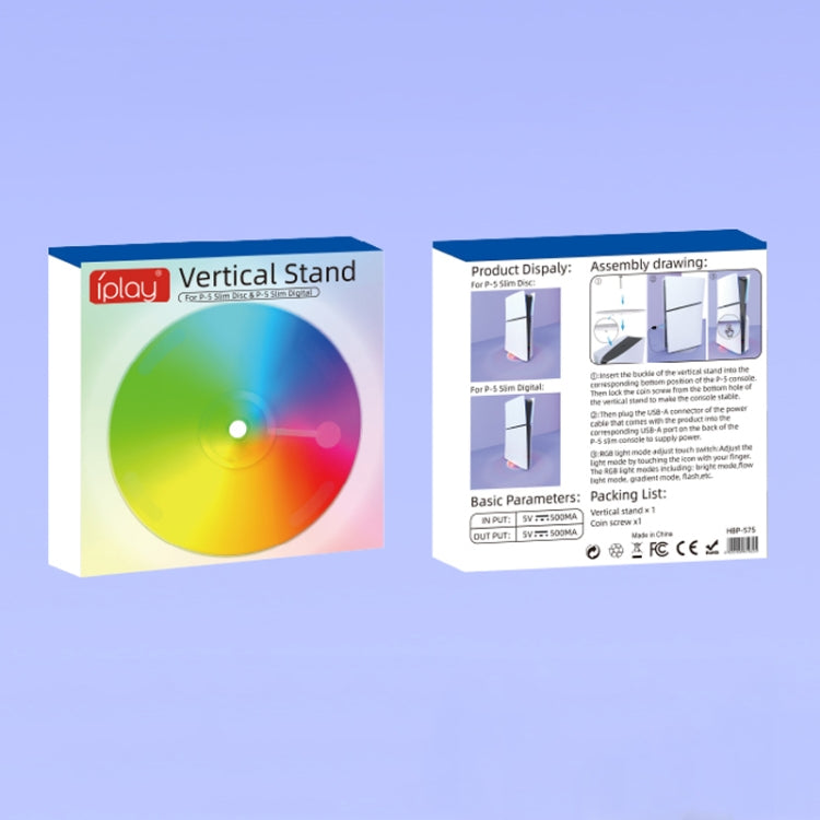 For PS5 Slim iplay HBP-575 Simple Storage Base Light Version RGB Colorful Vertical Storage Bracket