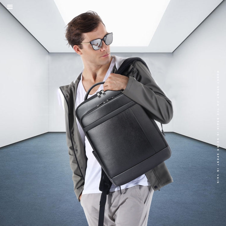 Bopai 61-120761 Large-capacity First-layer Cowhide Business Laptop Backpack With USB+Type-C Port