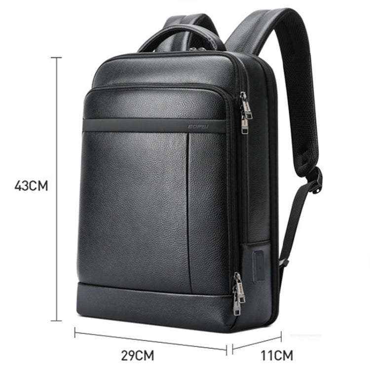 Bopai 61-120761 Large-capacity First-layer Cowhide Business Laptop Backpack With USB+Type-C Port