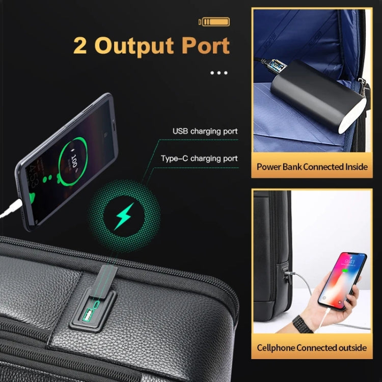 Bopai 61-120761 Large-capacity First-layer Cowhide Business Laptop Backpack With USB+Type-C Port