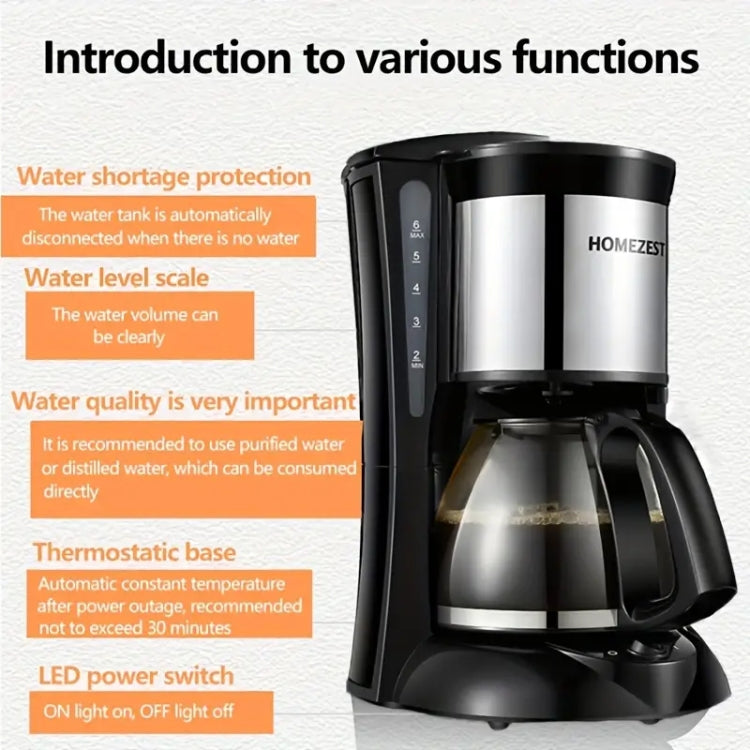 HOMEZEST 600W 0.65L  Automatic Drip Coffee Maker with Glass Carafe 2-6 Cup Capacity