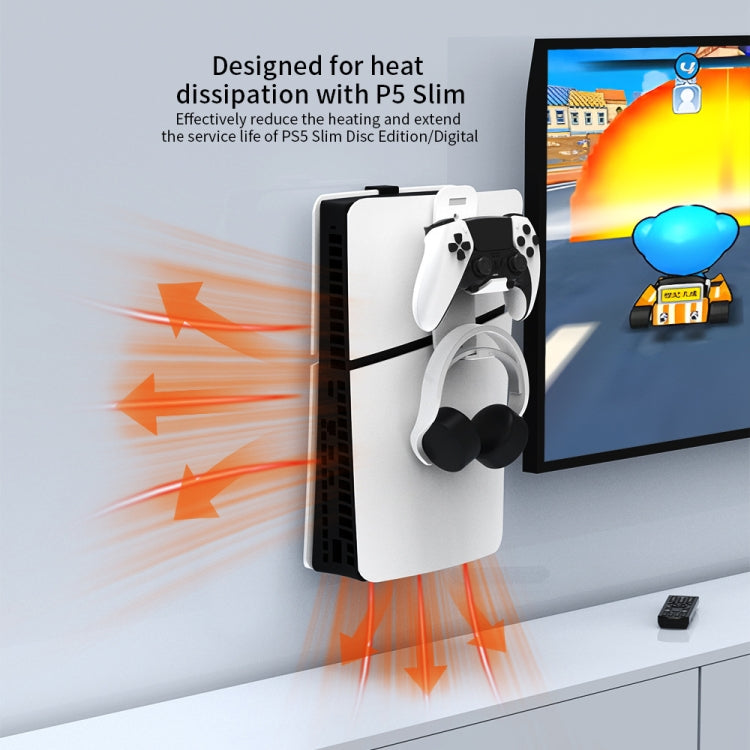 For PS5 Slim JYS-P5193 Console Wall Mount Hanging Storage Rack With Headphone Grip Organizer