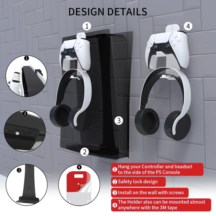 For PS5 Slim JYS-P5193 Console Wall Mount Hanging Storage Rack With Headphone Grip Organizer