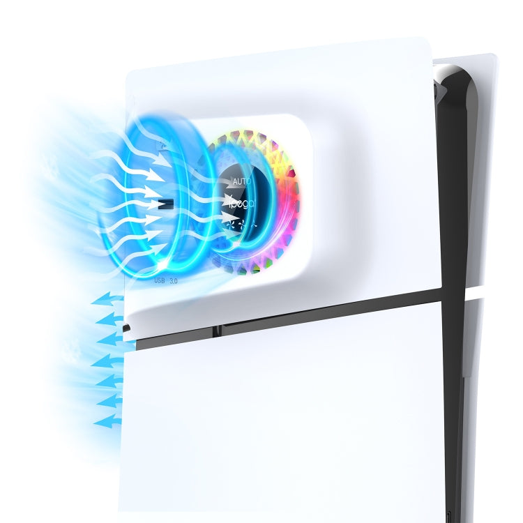 For PS5 Slim ipega PG-P5S019 Temperature Control Cooling Fan Face Cover Cooler + USB HUB with RGB Lights