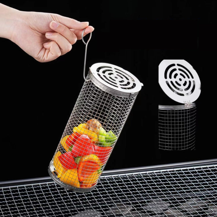 Upgrade Flip-Top Lid BBQ Cage Stainless Steel Rolling Grilling Basket