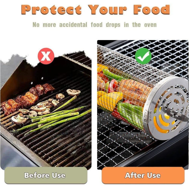 Upgrade Flip-Top Lid BBQ Cage Stainless Steel Rolling Grilling Basket