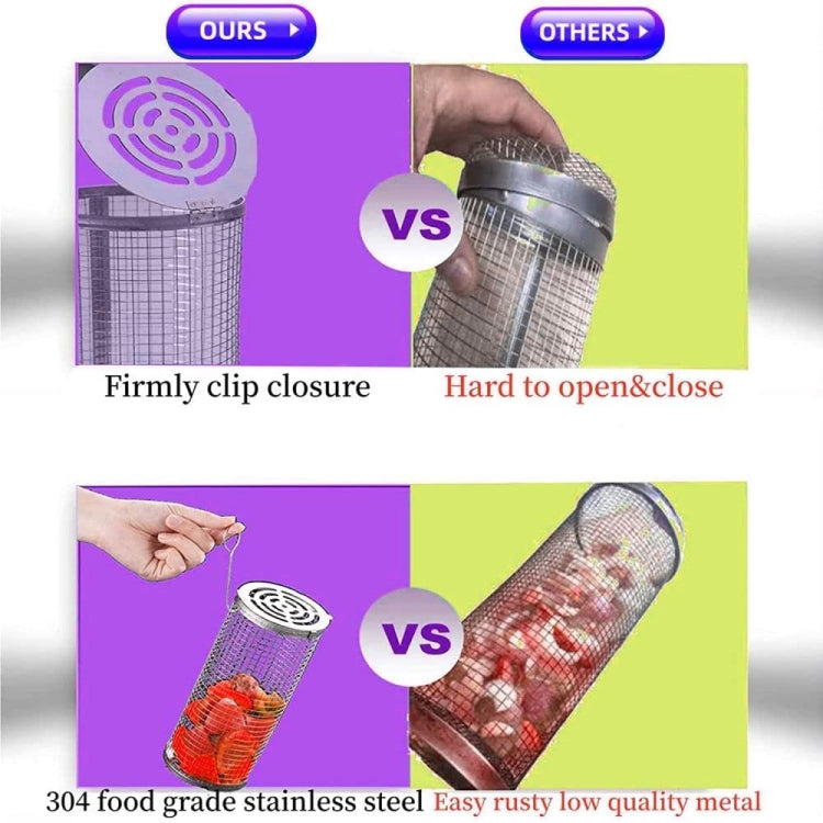 Upgrade Flip-Top Lid BBQ Cage Stainless Steel Rolling Grilling Basket