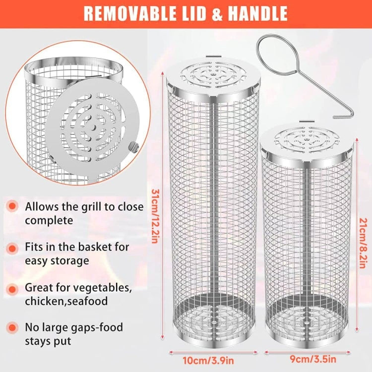 Upgrade Flip-Top Lid BBQ Cage Stainless Steel Rolling Grilling Basket