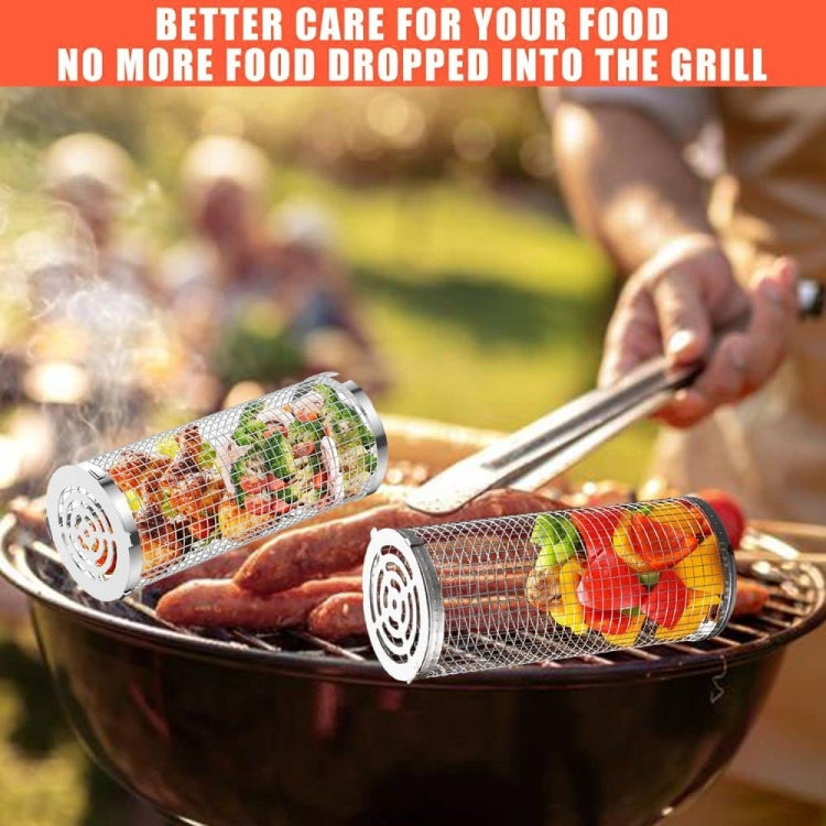 Upgrade Flip-Top Lid BBQ Cage Stainless Steel Rolling Grilling Basket