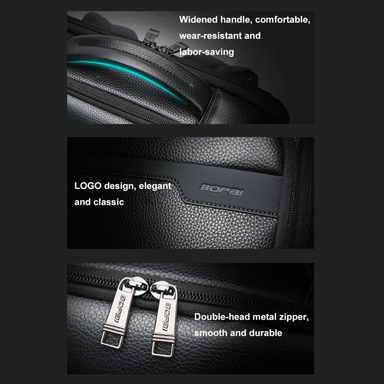 Bopai 61-122391 Large-capacity First-layer Cowhide Business Laptop Backpack With USB+Type-C Port