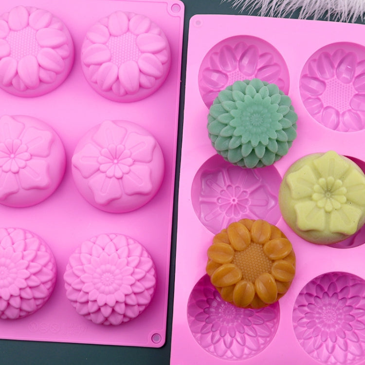 6 Grids 3 Groups Flower Shape Silicone Cake Mold Baking DIY Handmade Soap Model Sunflower Moon Cake Mold