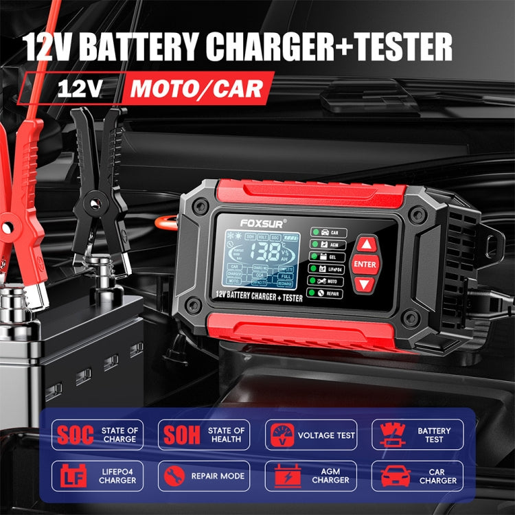 FOXSUR Cars Motorcycles 12V Lithium Cattery Charger With Battery Detection
