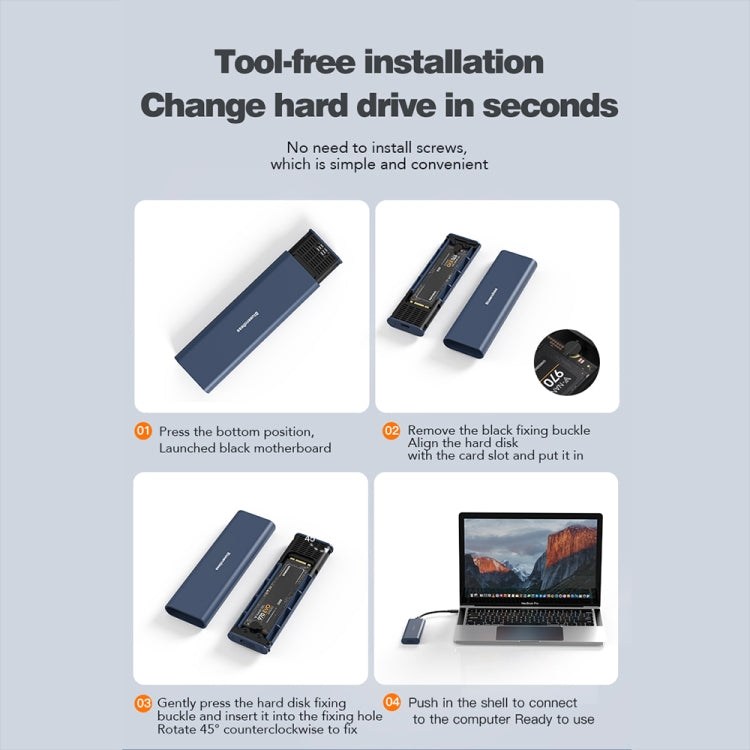 Blueendless M2815SN M.2 Dual Protocol Type-C 3.1 Mobile Hard Disk Box Laptop External SSD