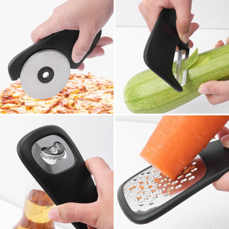 6 In 1 Stackable Kitchen Gadgets Melon Peeler Herb Chopper Garlic Grater Can Opener Pizza Cutter
