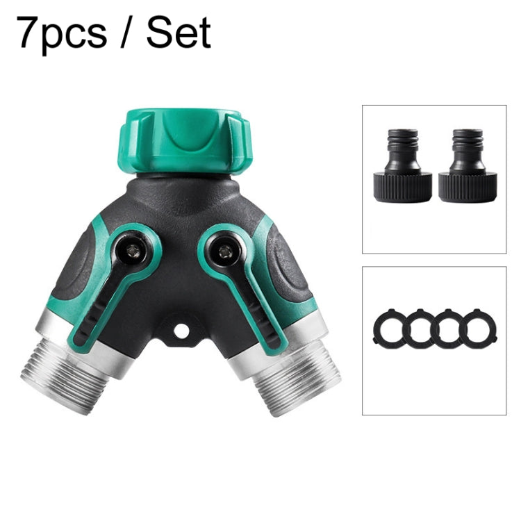 7pcs / Set Y-Type Two-Way Metal Quick Connectors Water Pipe Splitter With Nipple