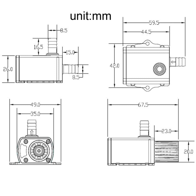 USB Power Supply Brushless Cold Water Circulating Fountain Water Pump