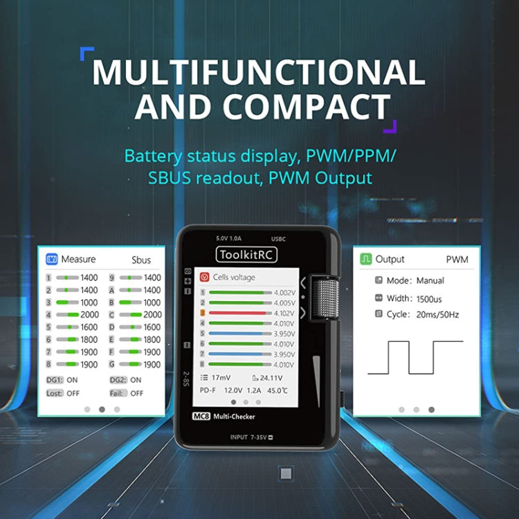 ToolkitRC MC8 Multifunctional Electrical Display Power Detection Signal PD Charger