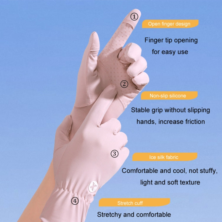 1pair Summer Thin Ice Silk Anti-Slip Sunscreen Sport Riding Finger Gloves
