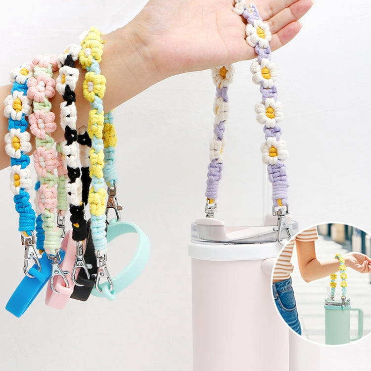 For 16-40oz Stanley Mug Lanyard Silicone Loop Boho Daisy Cute Flower Hand-Woven Mug Cover