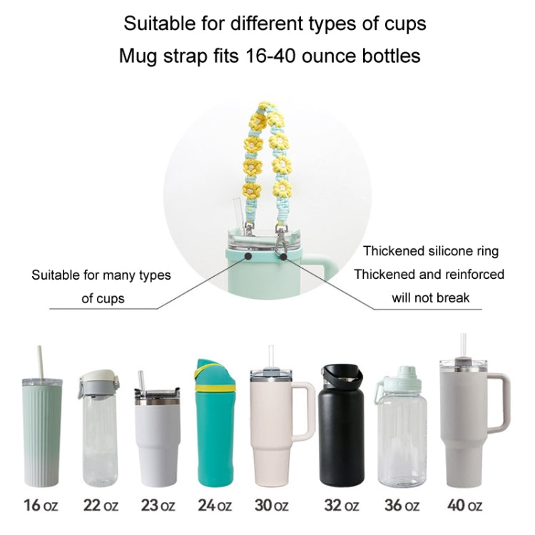 For 16-40oz Stanley Mug Lanyard Silicone Loop Boho Daisy Cute Flower Hand-Woven Mug Cover