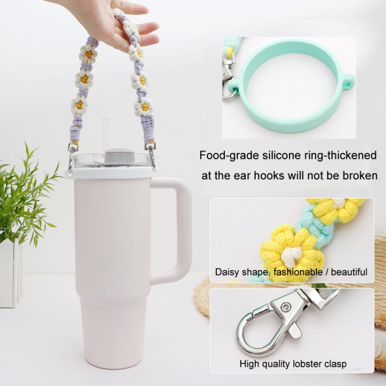For 16-40oz Stanley Mug Lanyard Silicone Loop Boho Daisy Cute Flower Hand-Woven Mug Cover