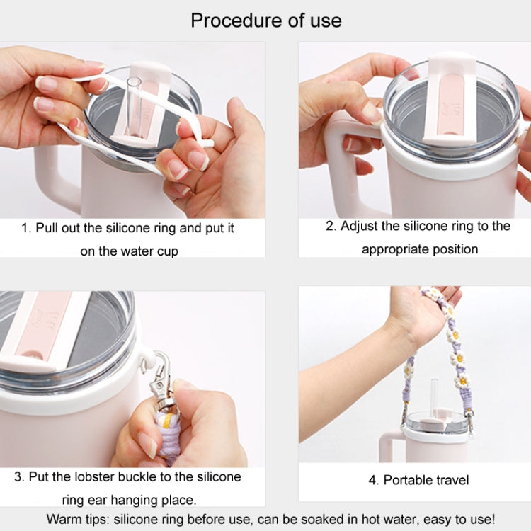 For 16-40oz Stanley Mug Lanyard Silicone Loop Boho Daisy Cute Flower Hand-Woven Mug Cover