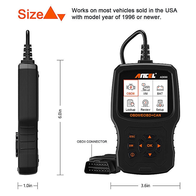 ANCEL AD530 2.8-Inch Screen OBD2 Car Engine Tester Car Battery Test Tool
