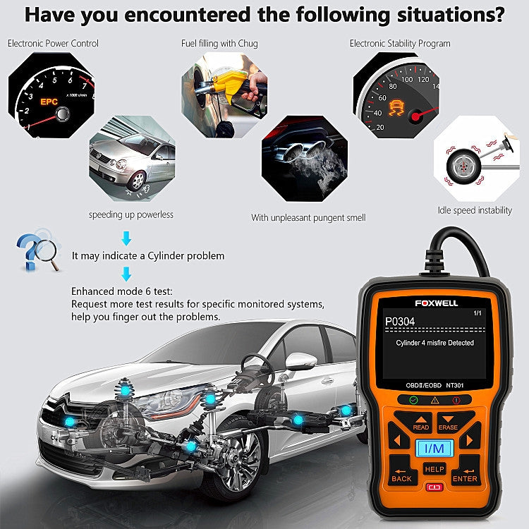 FOXWELL NT301 OBD2 Car Fault Diagnostic Instrument Live Data Code Reader Tool