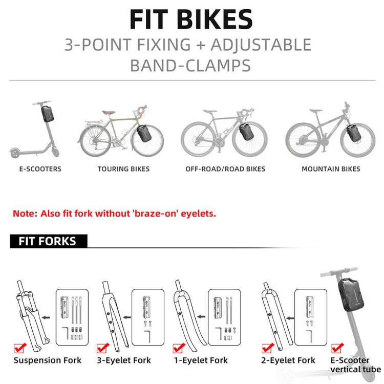 Rhinowalk RK404 4L Outdoor Cycling Quick-release Buckle Full Waterproof Bicycle Front Fork Bag