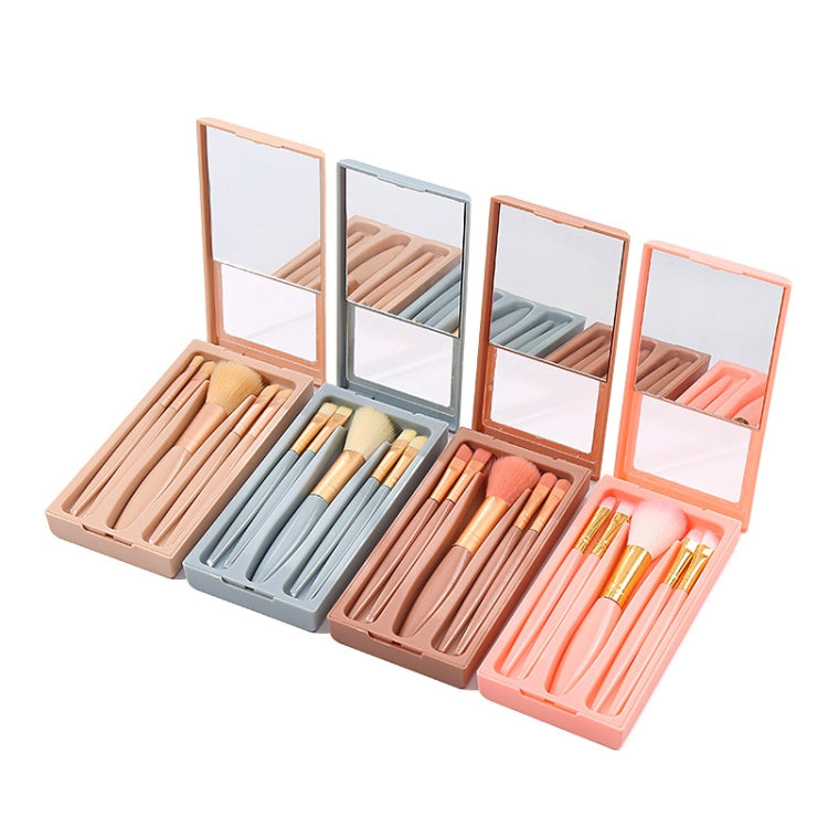 5 In 1 Windowed Mirror Case Portable Mini Multifunctional Makeup Brushes Cosmetic Tool Set