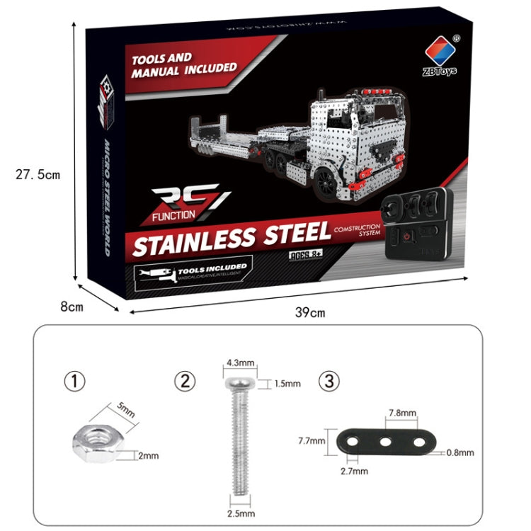 ZBToys Building Blocks Mechanical Toys Hand-Assembled Remote Control Trailer Metal Model