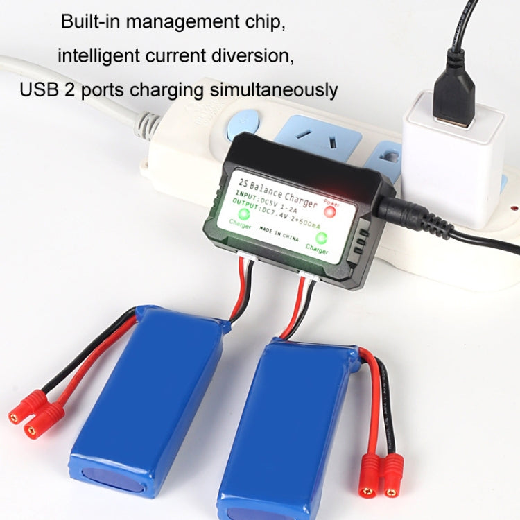One-To-Two 7.4V Lithium Battery Overcharge Protection USB Charger With Light