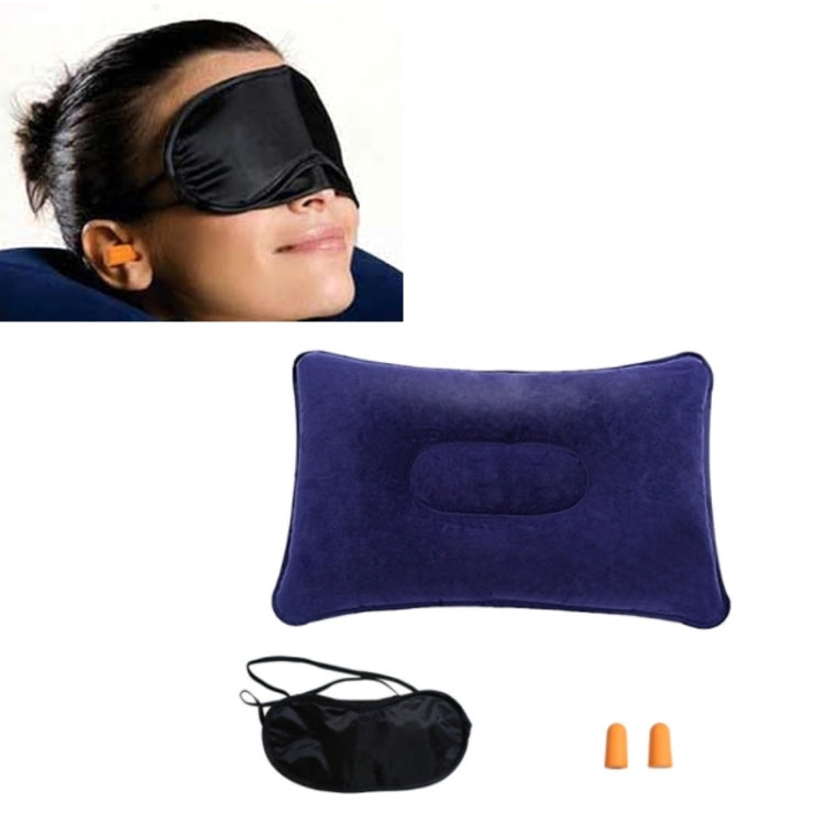 Travel Neck Flocking Inflatable Pillow Eye Mask Earplugs