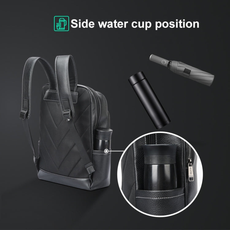 Bopai 61-121671A Top-Layer Cowhide Large-Capacity Casual Business Laptop Backpack