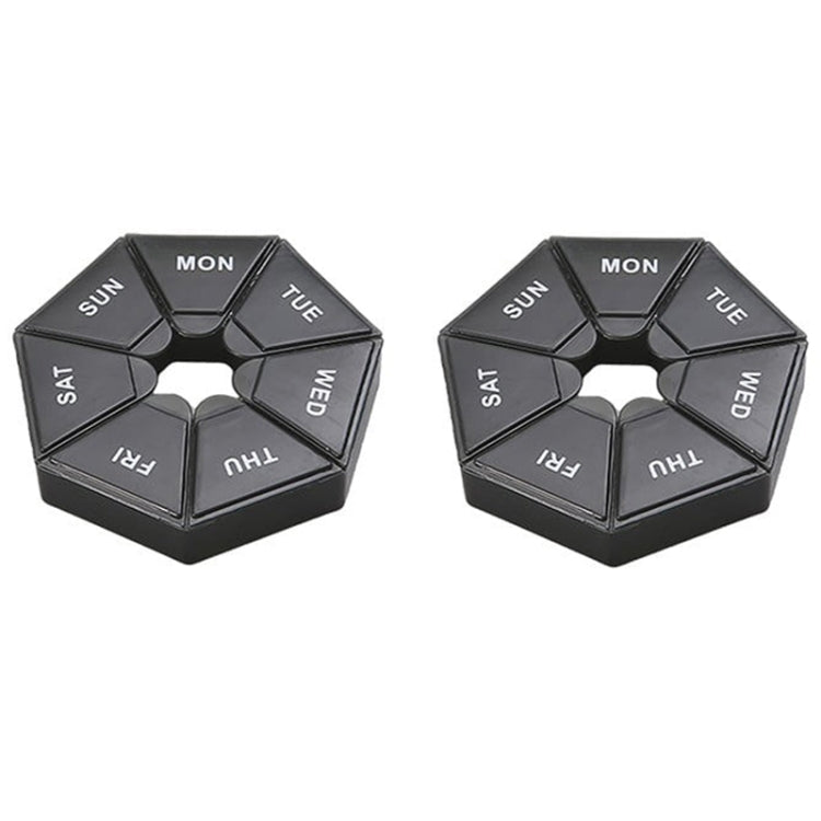 2pcs Portable Transparent Moisture-Proof Weekly 7-grids Pill Storage Box