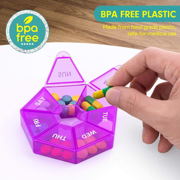 2pcs Portable Transparent Moisture-Proof Weekly 7-grids Pill Storage Box