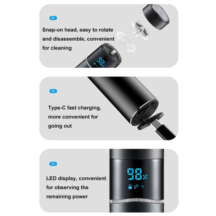 S-1090 IPX7 Waterproof 8D Portable LED Digital Display Round Electric Shaver