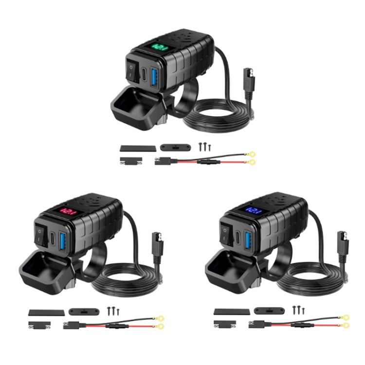 PD3.0 Motorcycle USB Mobile Phone Charger Digital Voltage Meter with Switch