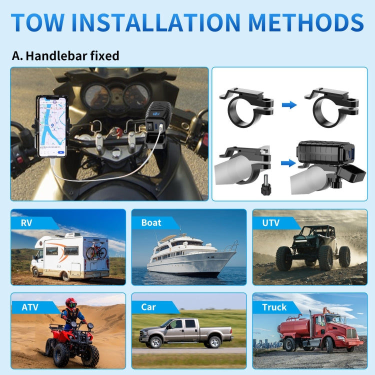 PD3.0 Motorcycle USB Mobile Phone Charger Digital Voltage Meter with Switch